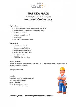 Nabídka práce - pracovník údržby obce 1